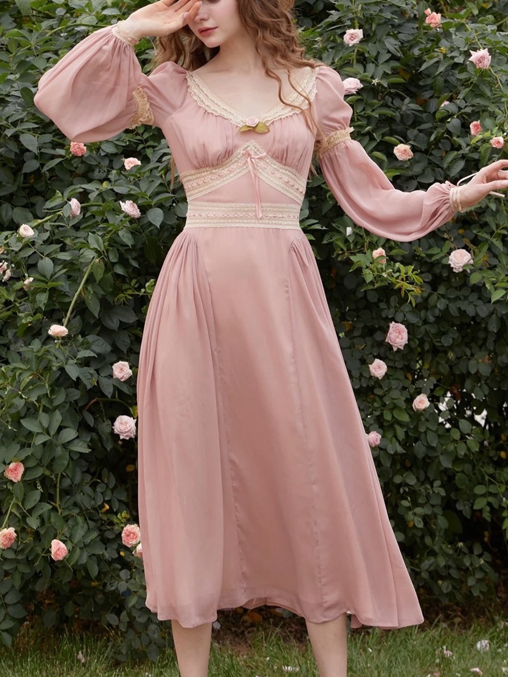 Lacemade Maxi Dress Lace Rose Flutter Sleeve Princess Milkmaid Cottagecore XL
